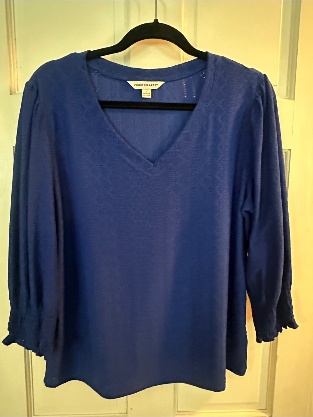 Counterparts Cobalt Blue V-Neck 3/4 Sleeve Blouse